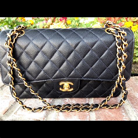 chanel classic medium navy blue caviar leather